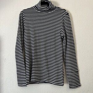 J.Crew Womens XL Navy Striped Perfect Fit Turtleneck T-Shirt Long Sleeve New